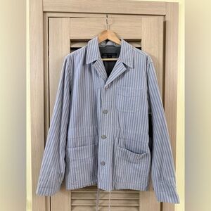 New Marc Jacob Cotton Striped Lightweight Light Blue Stylish Button Jacket $358